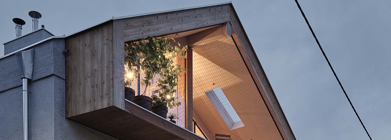 Projekt novogradnje prikazuje strešna okna VELUX - podstrešje v Innsbrucku