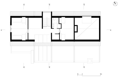 Una casa per il fine settimana a Sandby - Planimetria del piano superiore (Architetto: Johan Sundberg Arktitekten)