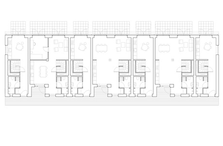 Vivienda social en Havdrup, Dinamarca: plano de la planta baja (Arquitectos: Vandkunsten Architects)