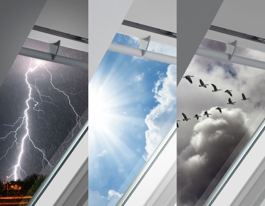 Drei verschiedene VELUX Dachfensterverglasungen: 2-Scheiben-Verglasung (Standard), Dreifachverglasung und Schallschutzverglasung.