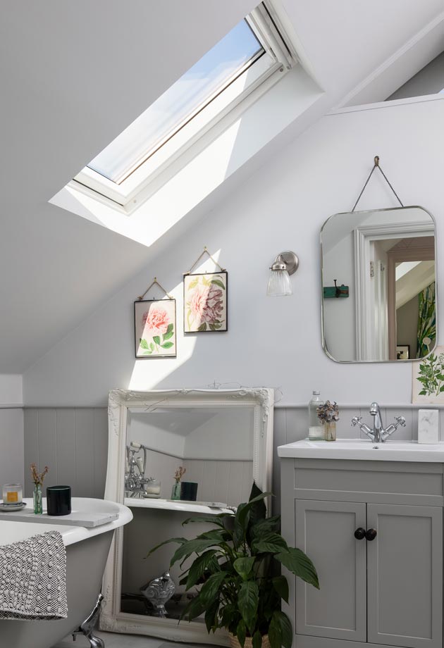 Bathroom flooded with light from VELUX roof window, VELUX roof windows, VELUX loft conversion 