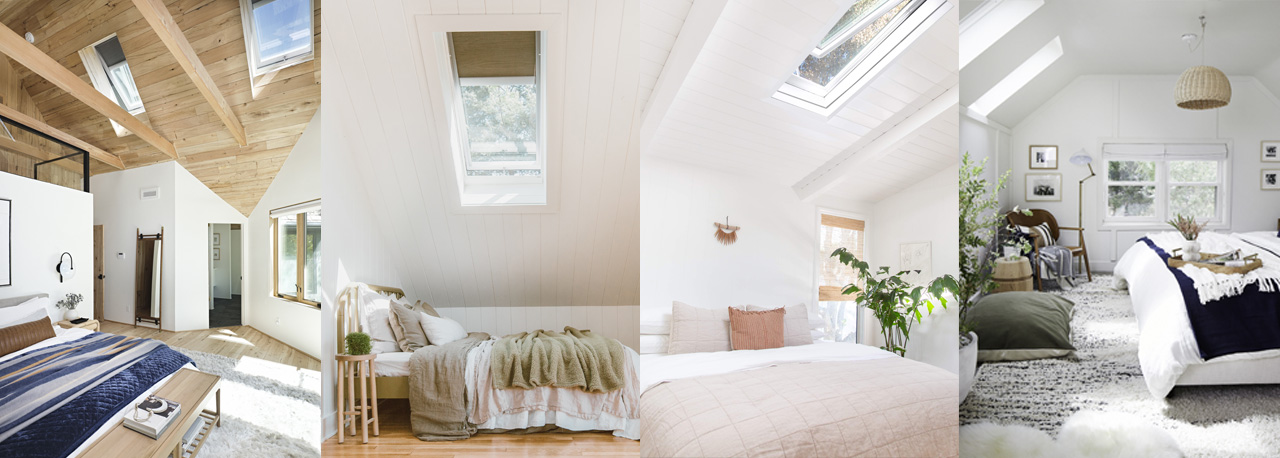 Collage of bedrooms with VELUX skylights