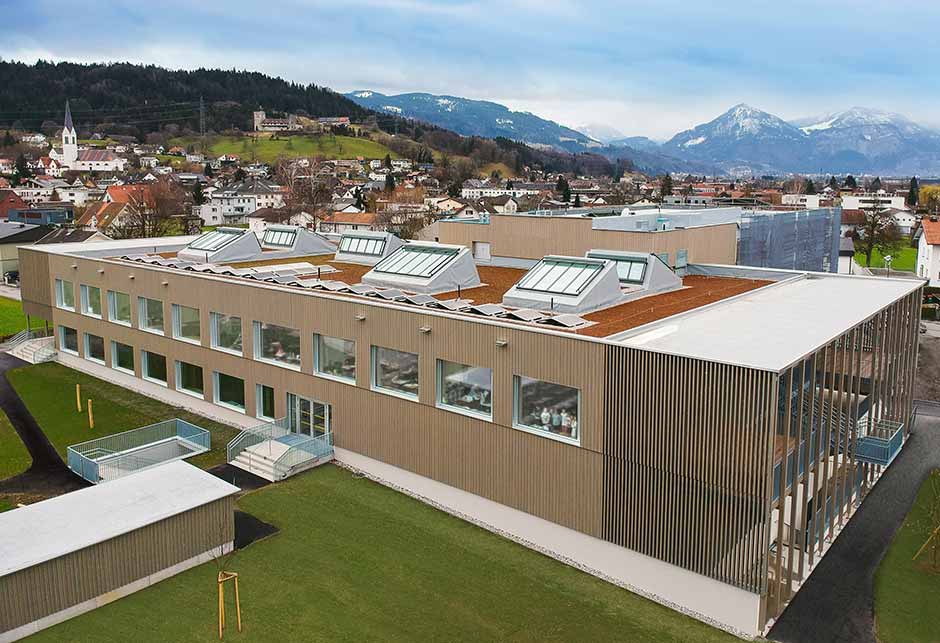 External view of School Campus Bütze Wolfurt with VELUX rooflight solutions, Wolfurt, Austria